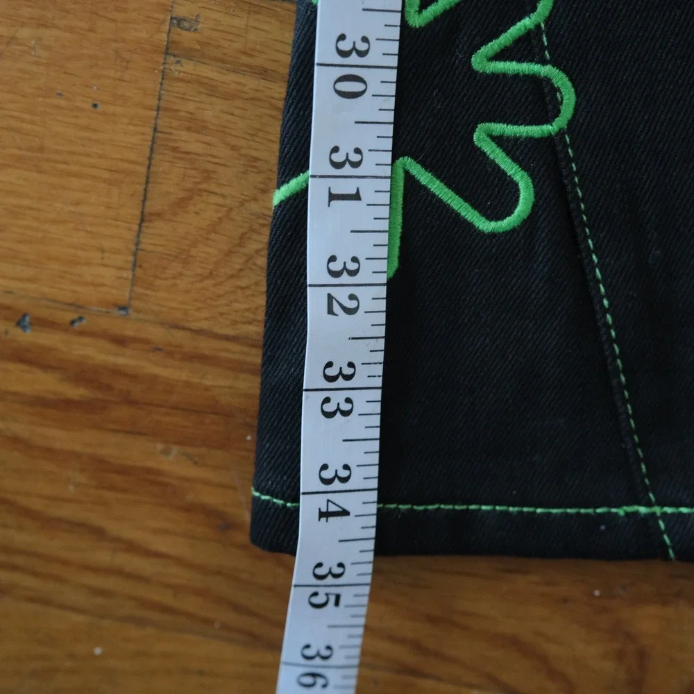 Lost SHDWS Green Outline Denim Jeans Mens Black Floral Streetwear 36 Straight